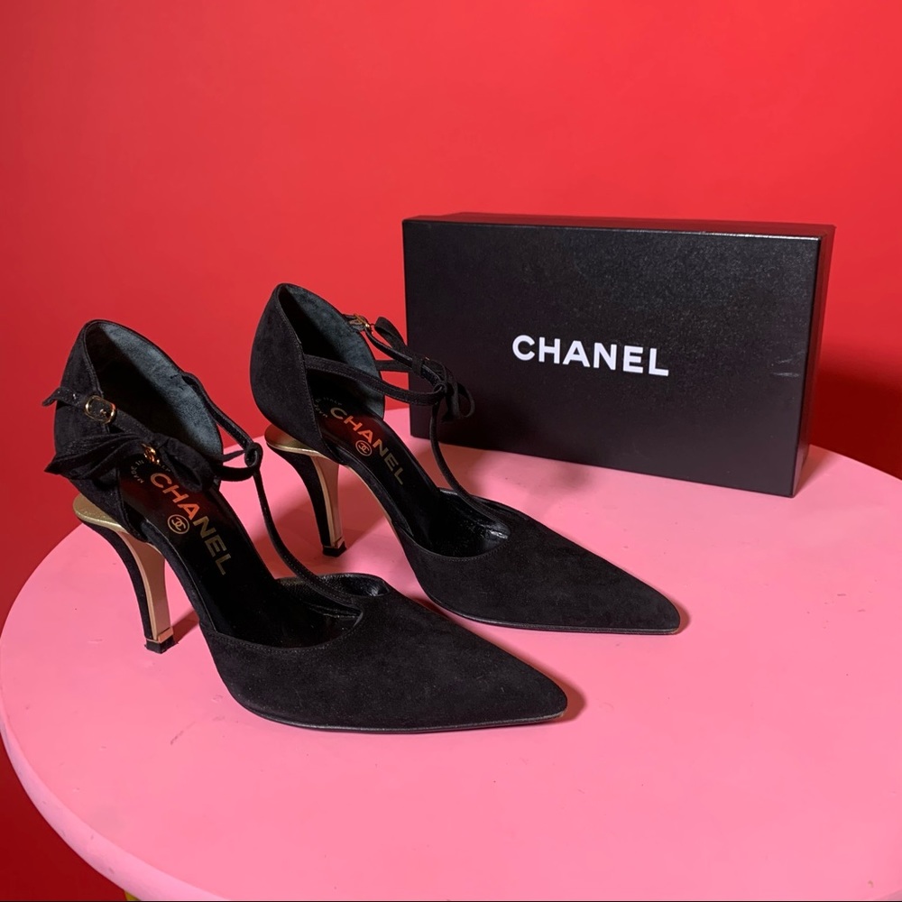 Authentic CHANEL Heels T-Strap Elevated Heel 37.5